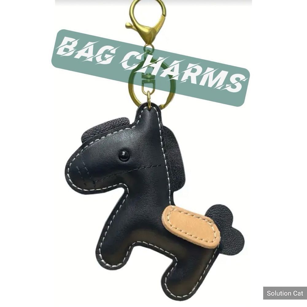 Leather Black Horse Pony Bag Purse Charm Keychain NWT